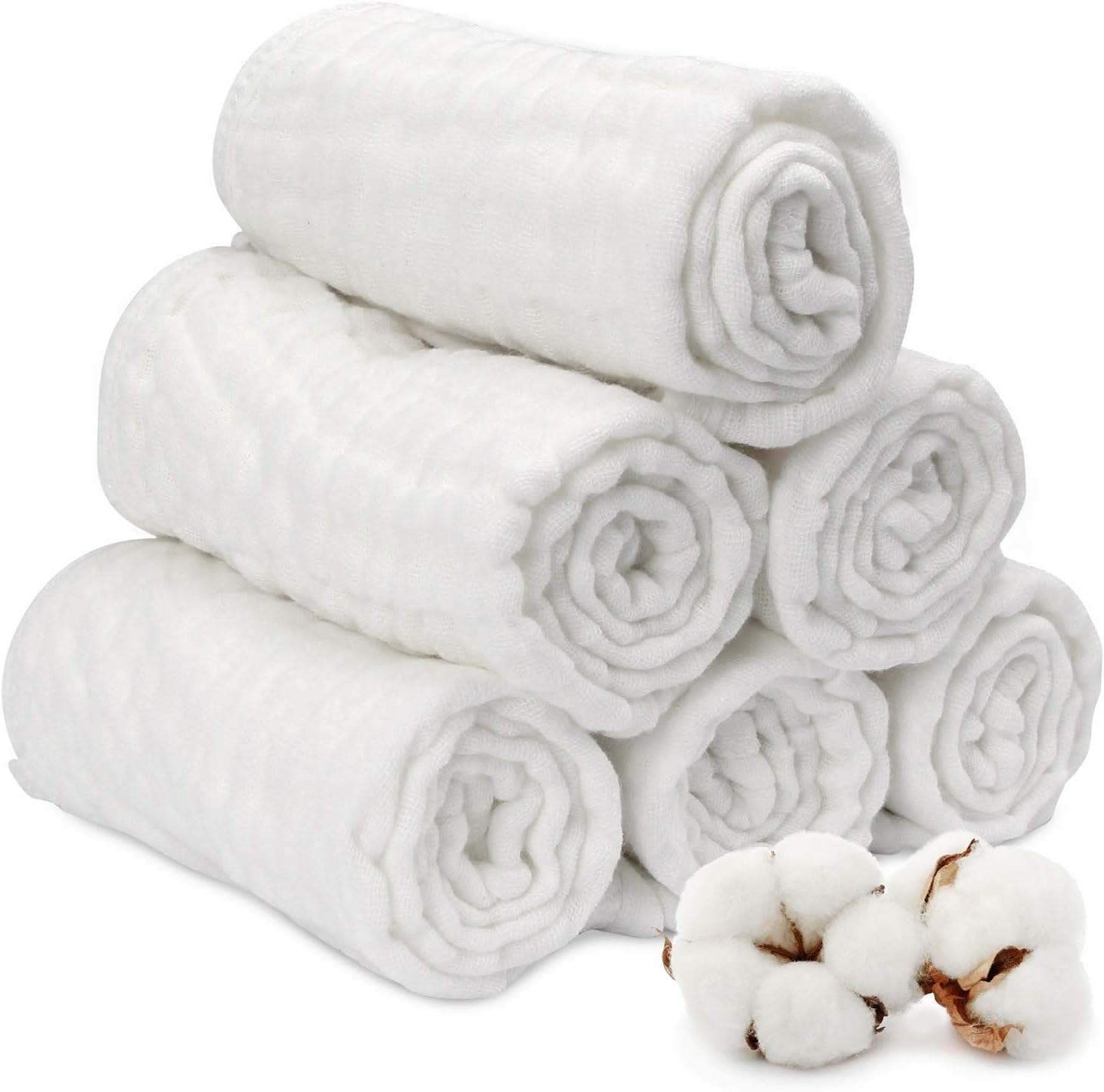 Muslin Burp Cloth for Baby Boys and Girls (6 Pack) | Cotton Newborn Essential Must Have Item | White Unisex Design | Super Soft and Absorbent Burping and Spit Up Cloths | Multi Use Baby Shower Idea