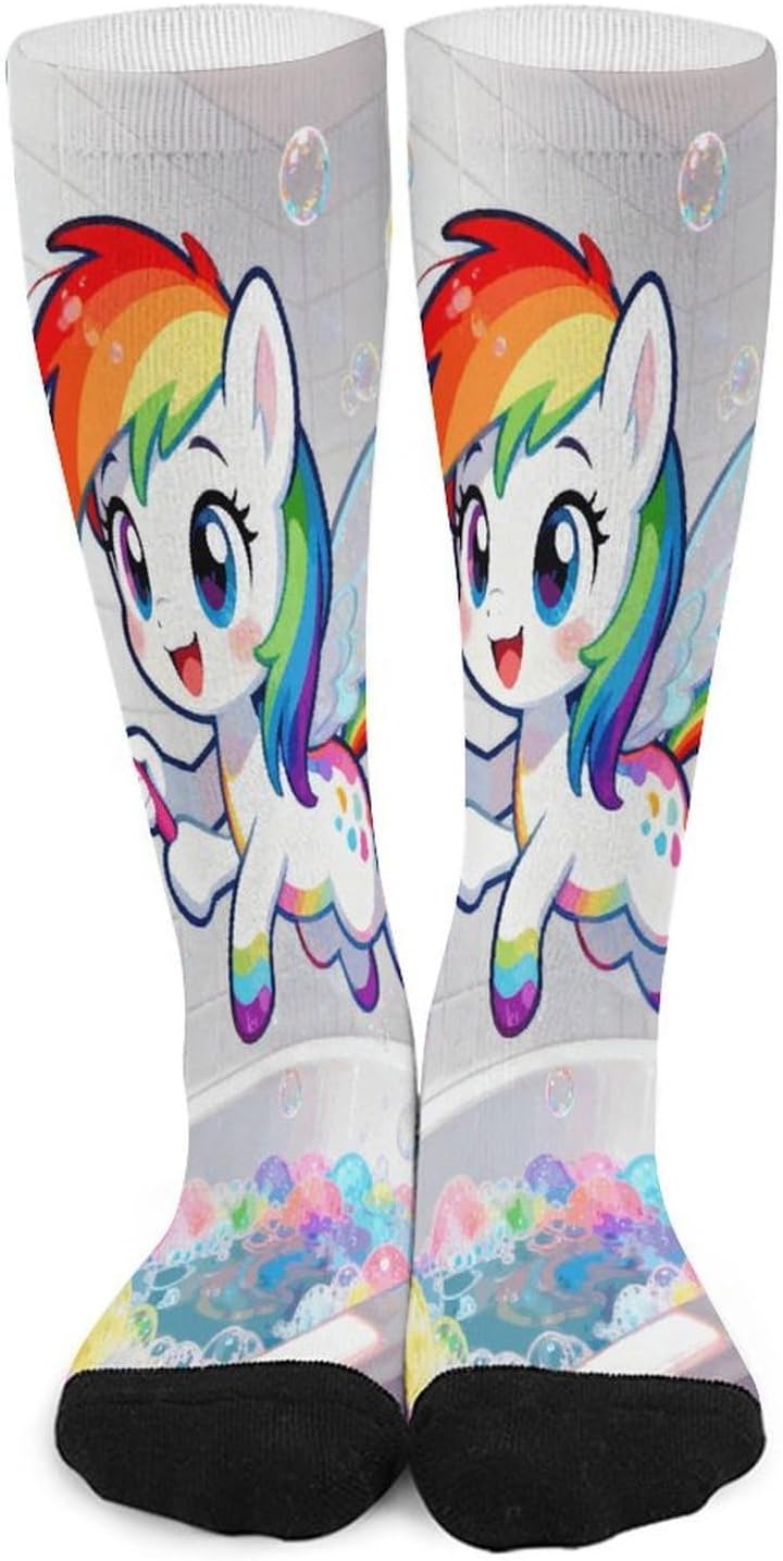 Rainbow Wash Compression Socks for Men Women | Funny Novelty Knee High Socks, Breathable Cozy Soft Football Sock, Over The Calf Socks for Casual Work Athletic Sock & Gifts