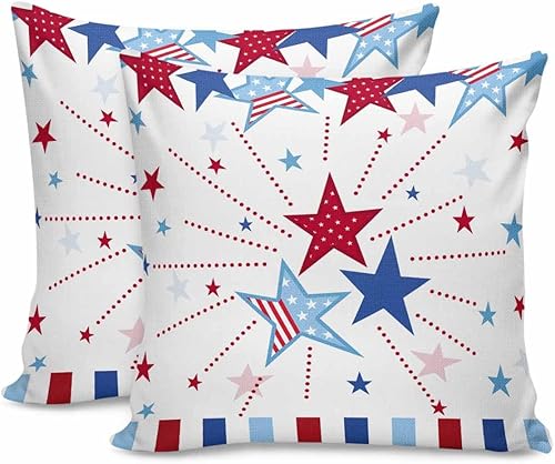Miniatura 1 de MAIANNE Pack of 2 Cotton Throw Pillow Covers, Blue and Red Stars Independence Day 4th of July Stripes Soft Square Pillow Covers Home Decoration