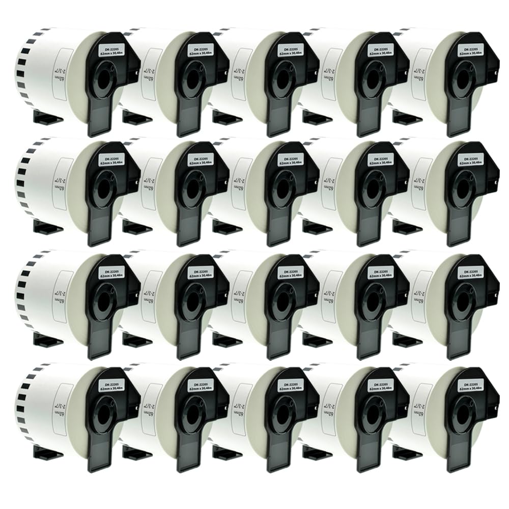 ECSC 20 Rolls DK-22205 62mm x 30.48m Continuous Length Paper Labels Compatible with Brother, Labels Using for Brother QL-810W QL-820NWB QL-580N QL-800 QL-1050 QL-1050N QL-1060N QL-500 QL-550 QL-570 โ image 1