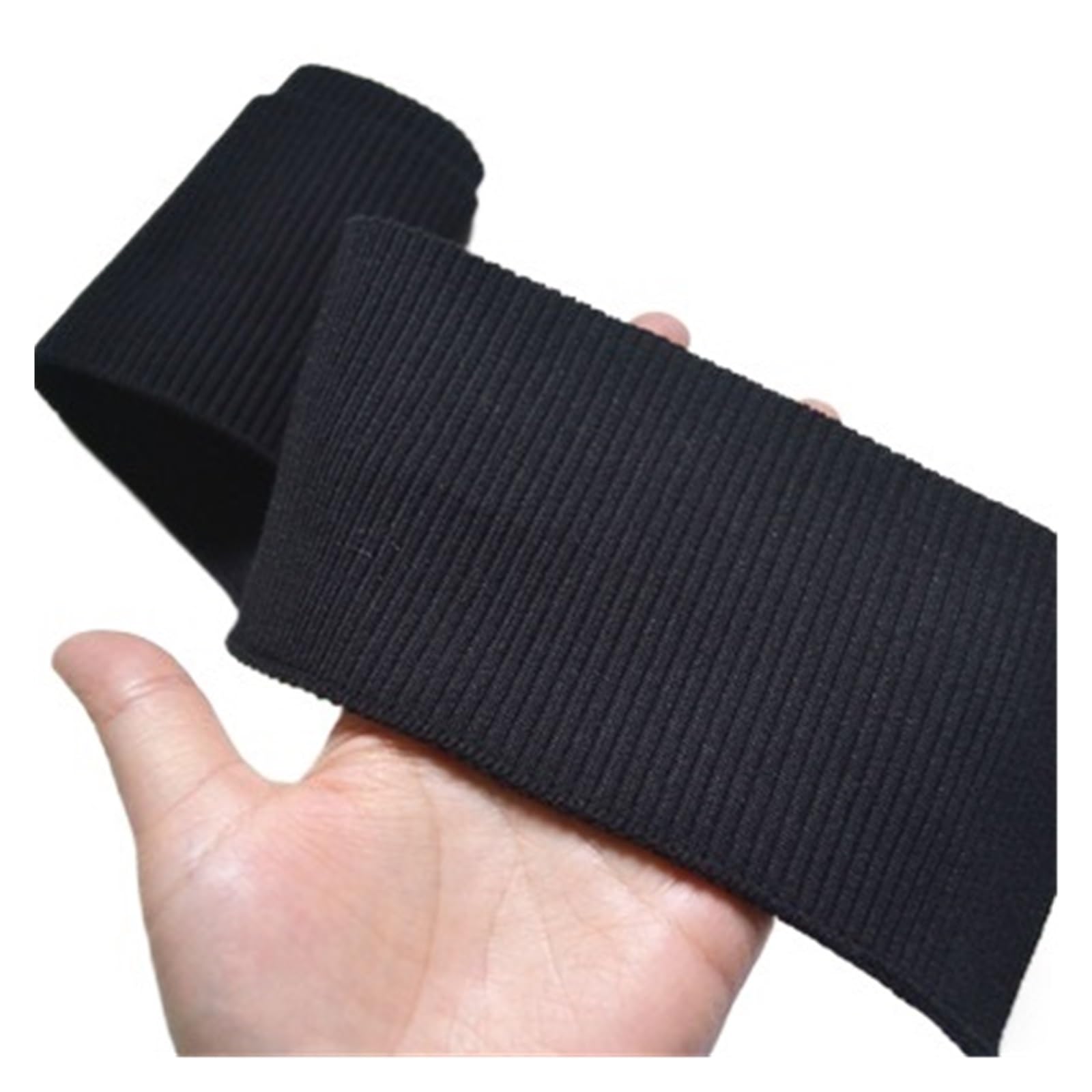 Puño de Chaqueta Vestido de hilo algodón a rayas punto acanalado grueso una sola capa 8,5 cm ancho con puños y dobladillo(Black)