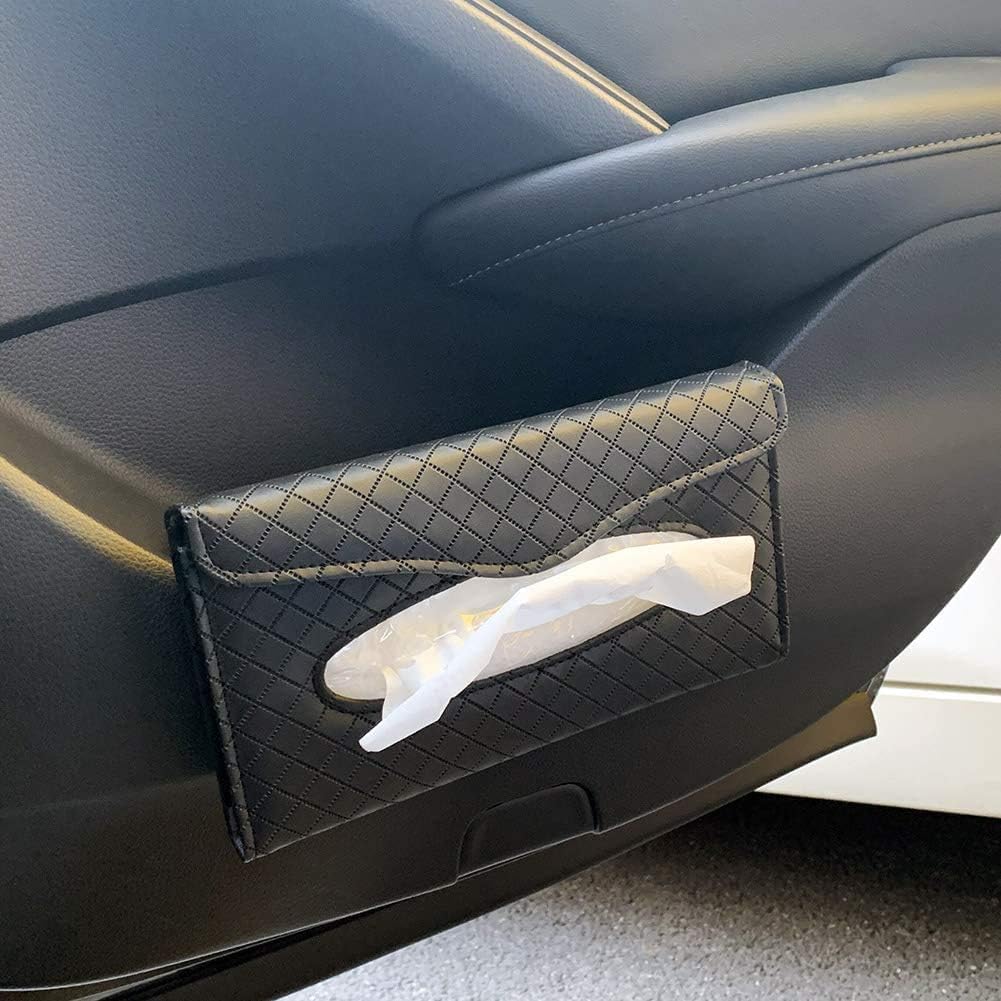 BITTZOOT Car Tissue Holder,Leather Tissue Holder,Car Visor Tissue Holder,Hanging Tissue Holder,Premium PU Leather Car Tissue Holder Visor for Universal car (Black 3