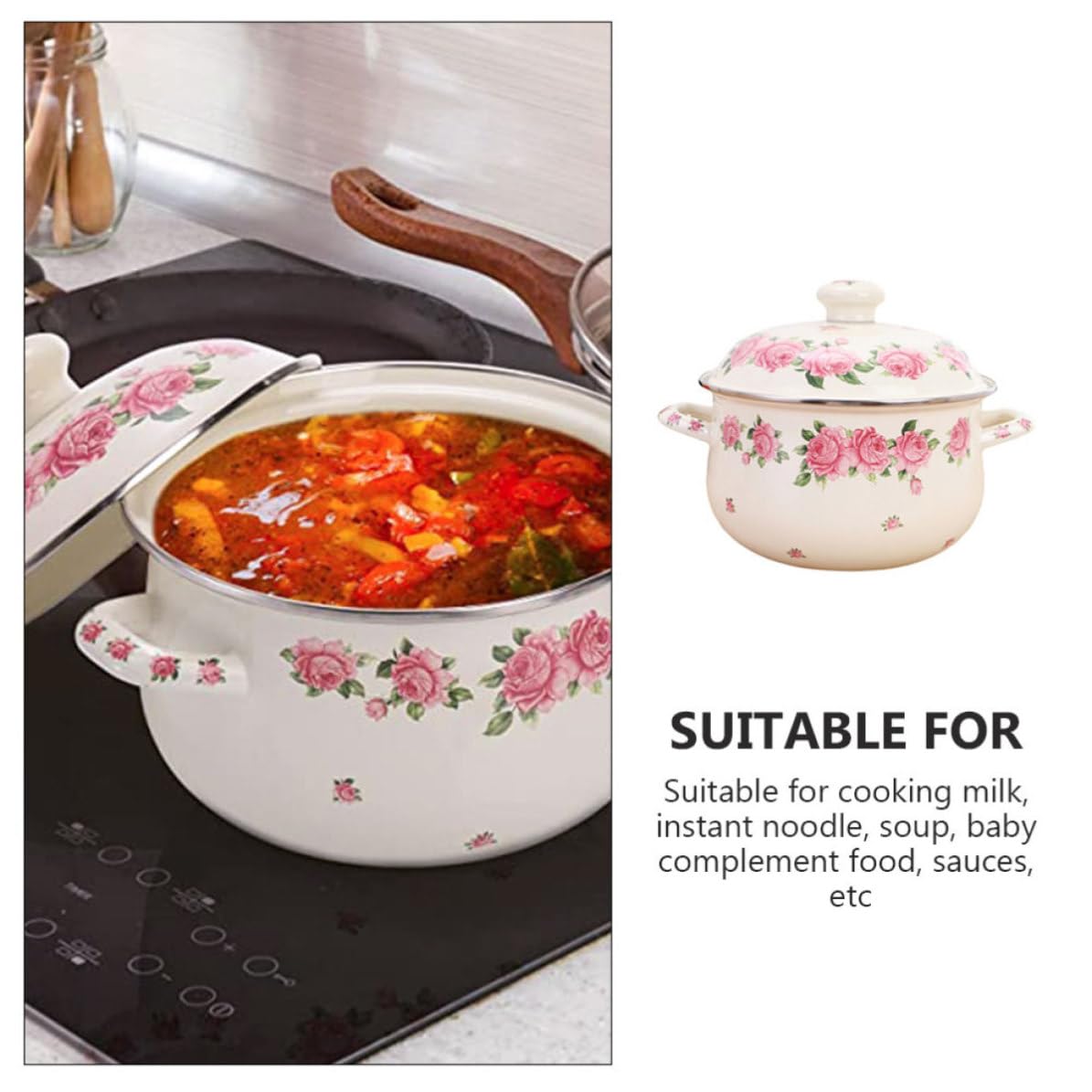 Holibanna Emaillierter Küchenkochtopf 2,8 Quart mit Griff und Deckel Ergonomisches Design Komfortabel zu Halten für Zuhause und Restaurant zum Kochen von Suppe und Nudeln