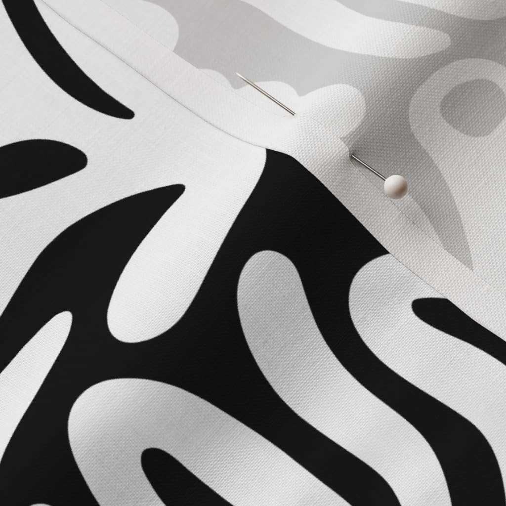 Spoonflower Fabric - Organic Shapes White On Black Abstract Shapes Modern Coastal Nautical Printed on Petal Cotton Fabric Fat Quarter - Sewing Quilting Apparel Crafts Decor