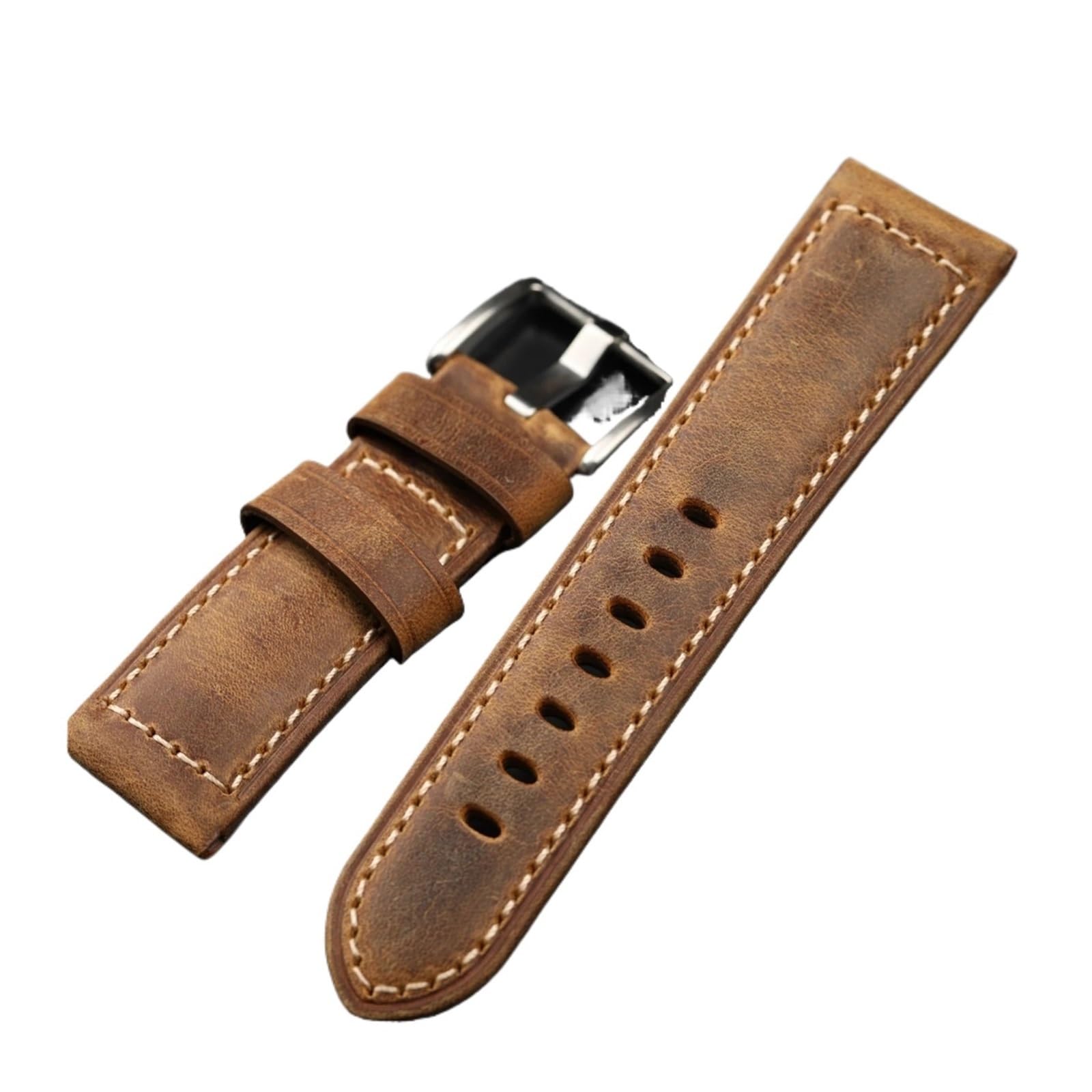 FYYFS Wysokiej klasy ręcznie robiony włoski skórzany pasek 20 mm 22 mm 24 mm klamra z czystej miedzi, styl vintage wytrzymały pasek dla mężczyzn brązowy