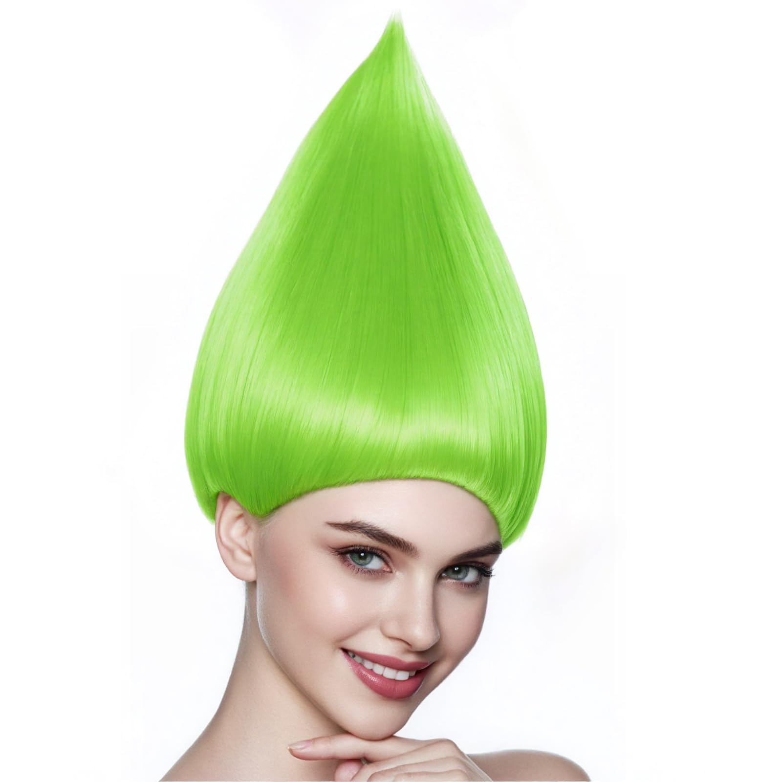 ANOGOL Hair Cap + Green Wig Adult for Anime Cosplay Synthetic Green Wig for Women Men Peluca Verde for Costume Halloween Party St. Patrick's Day