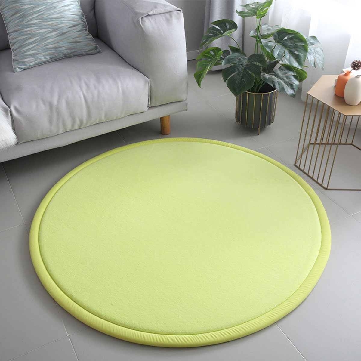 Dmkjdzsw Round Play Mat Carpet for Children Kids Room, Coral Velvet Crawling Mat for Nursery Baby, Thick 2cm- fruit green-∅80cm