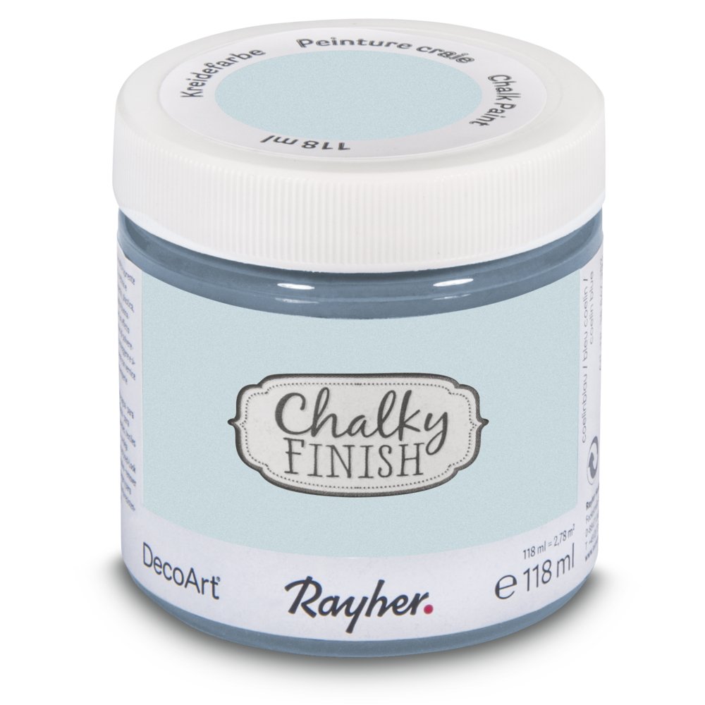 Rayher 38867566 Chalky Finish na bazie wody, farba kredowa do stylu shabby chic, vintage i wiejskiego domu, 118 ml (1 opakowanie), niebiesko-szara