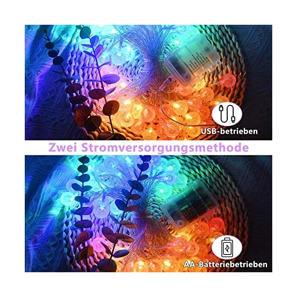 LED Lichterkette Außen Weiß, 60 LED Lichterkette Batterie/USB betrieben, Wasserdichte Lichterkette Kristallkugel mit… – Bild 7