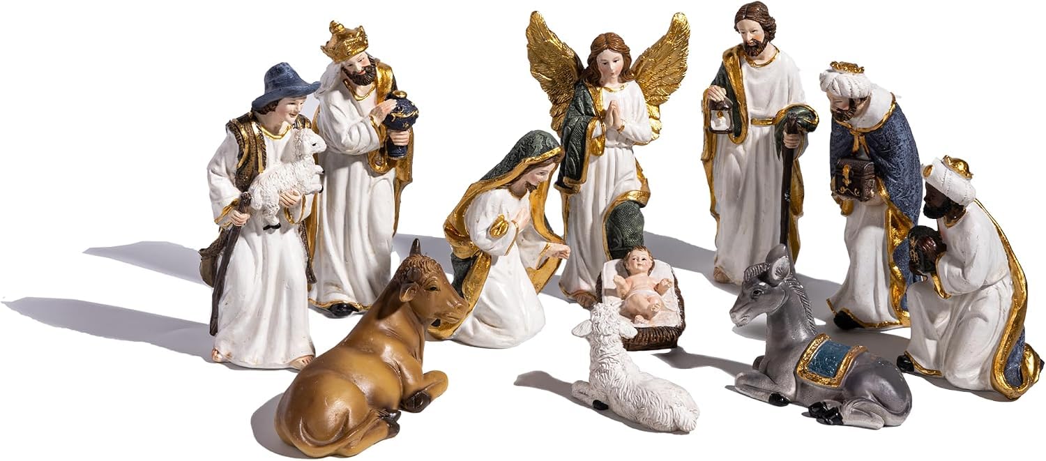 Crèche de Noël colorée à collectionner, décoration religieuse d'intérieur, crèche de Noël de 12,7 cm avec 11 figurines