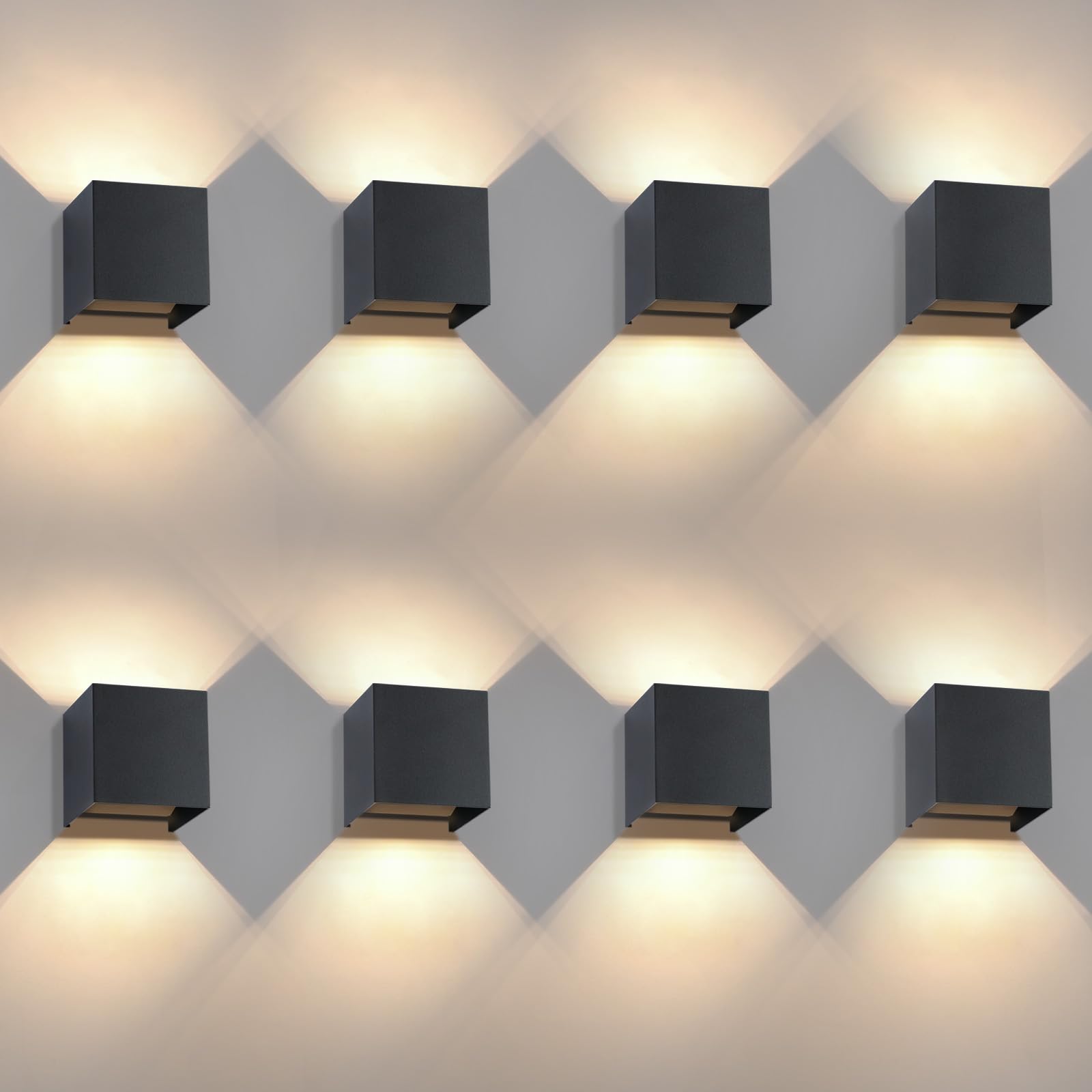 Kowanie LED Wandleuchte Innen Wandlampe Aussen - 8er Set Wandbeleuchtung Aussen Außenwandleuchten Schwarz Up Down Außenbeleuchtung Außenlampe Wand 3W IP65 Warmweiß Wandstrahler für Hauswand Garten