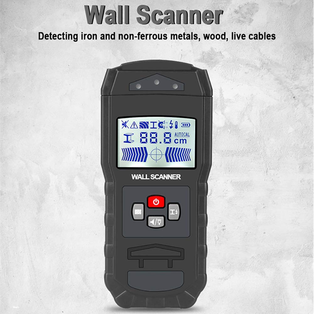 Buscador de pernos, detector de pernos, escáner de pared multifunción con pantalla LCD y advertencia de sonido para detección de pernos de cables de CA de madera de metal de hierro, batería 6F22 no i