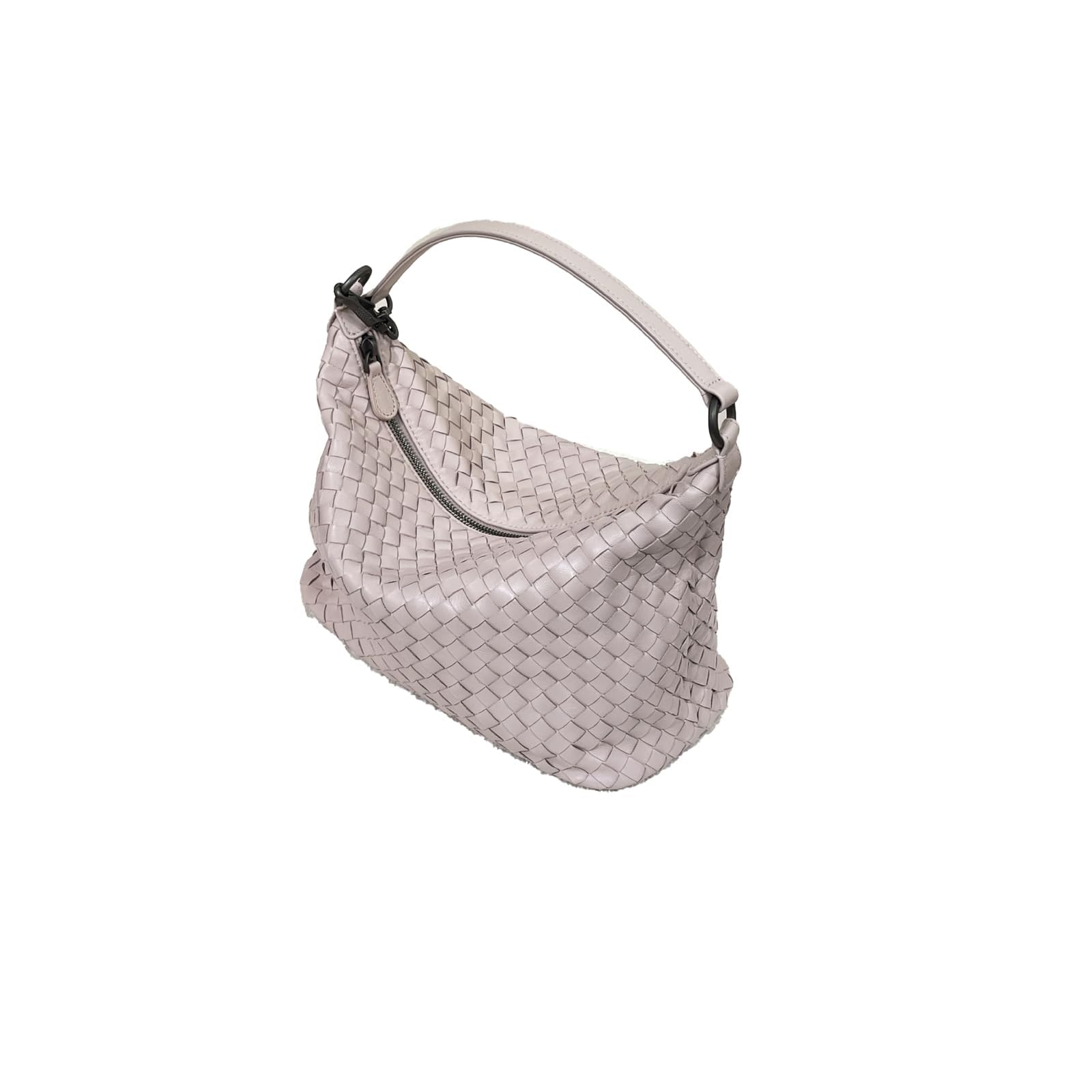 XIUNYIE Genuine Leather Woven Crossbody Bag for Women, Vintage Shoulder Handbag Detachable Strap Wristlet, Pink