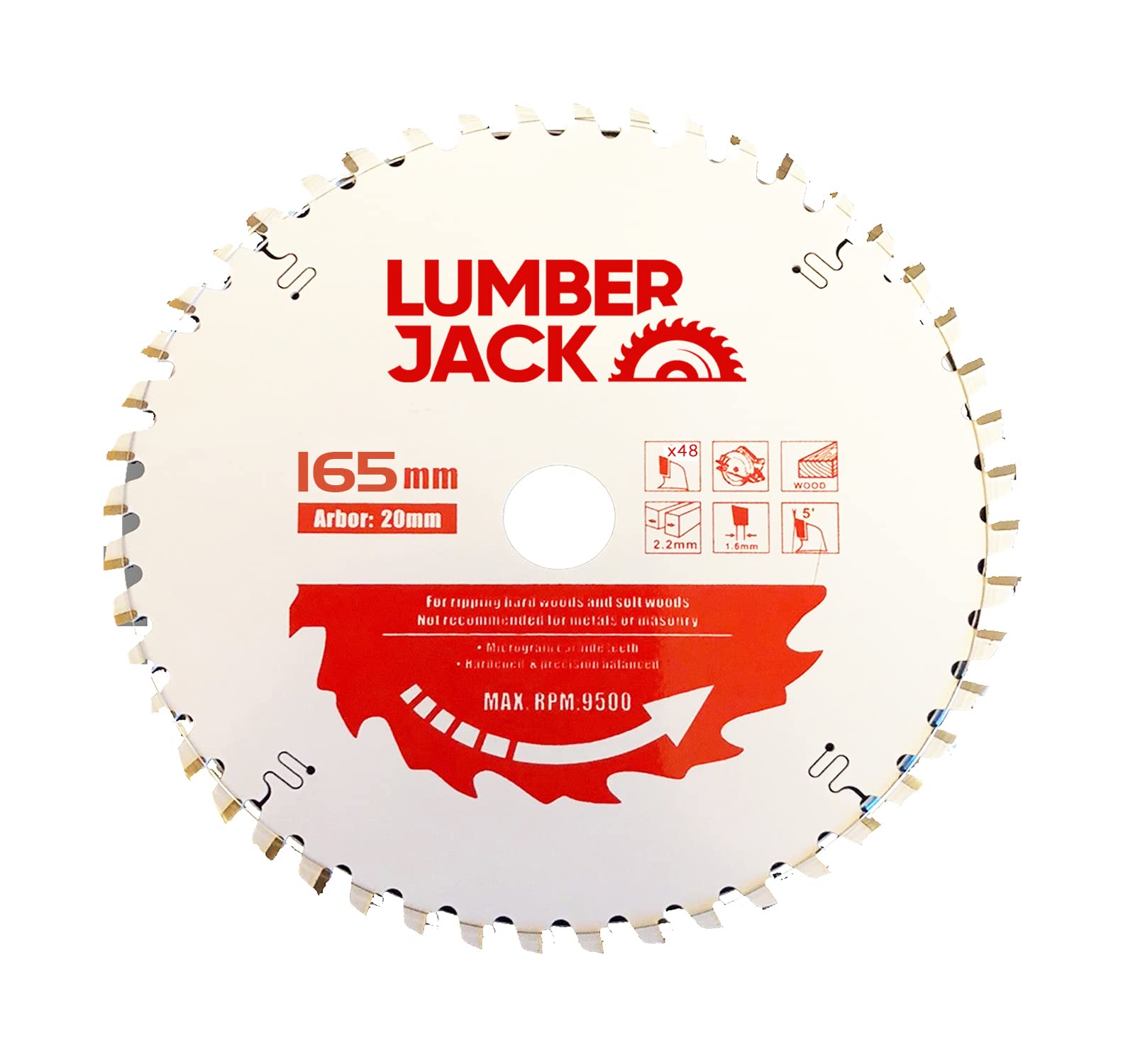 Lumber Jack White Tct Circular Wood Saw Blade 165Mm X 20Mm 48 Teeth Compatible With Bosch Makita Etc