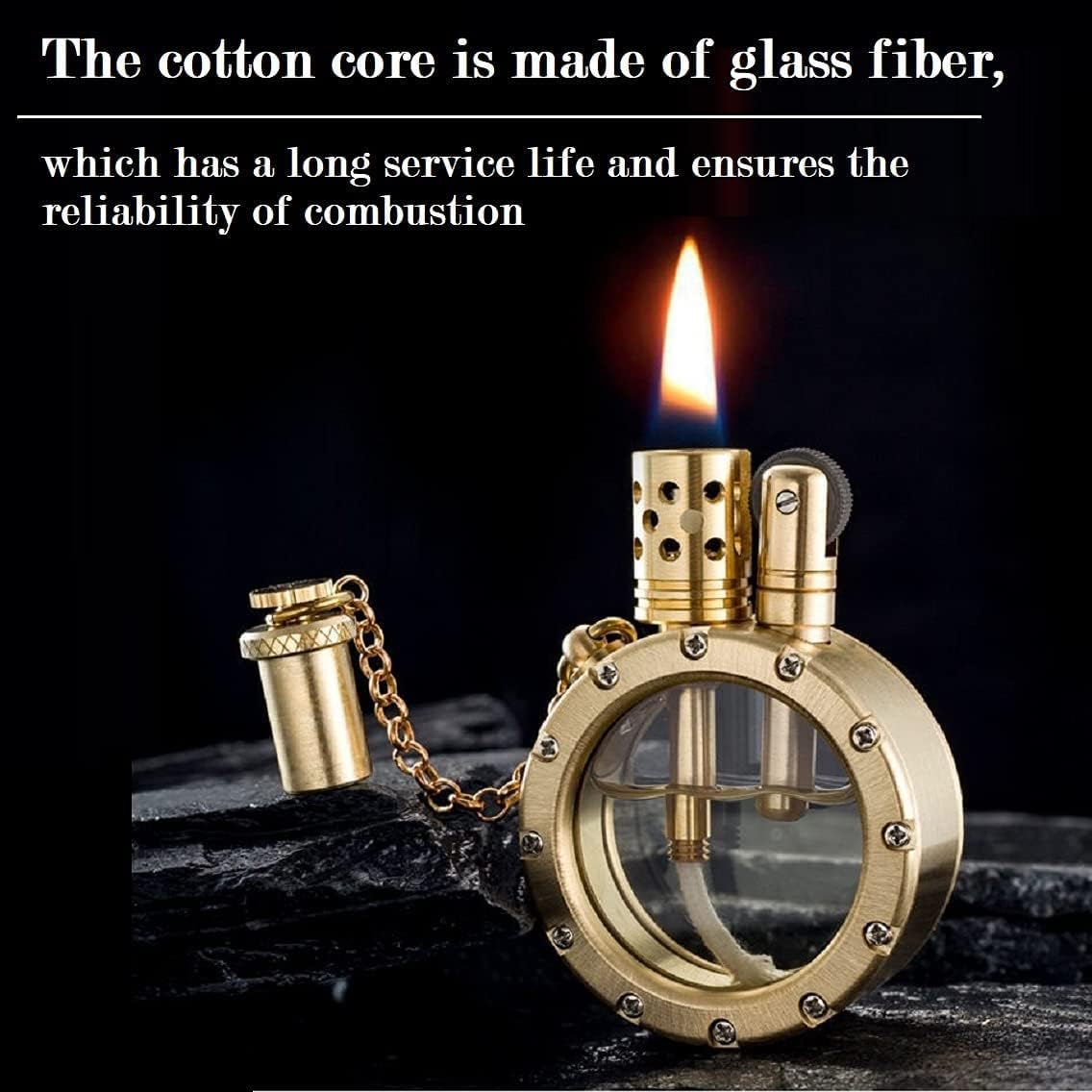 Vintage Antique Kerosene Lighter with Creative Transparent Bottle Design, Cool Steampunk Style, Grinding Wheel Ignition - Unique Birthday Gifts for Men (Gold)