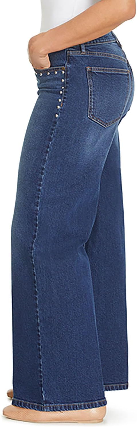 Nine West Wide Leg Pants Woman, High-Rise Stretchy Jeans for Women, Mom Jeans, Work Pants Available in Plus Size - Dark Wash 12