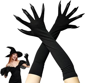 Cat Claw Gloves Black Halloween Costumes for Women Long Fingernails 15.75 inch in length 3.54 inch in width Claw Gloves Prop Wolf paw Glove for Halloween Party Cosplay