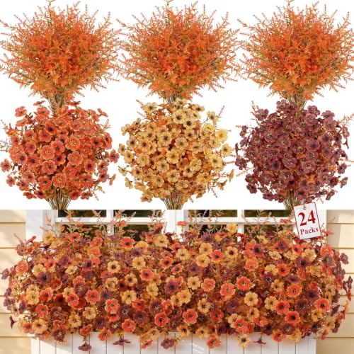 SHareconn 24Pcs Artificial Fall Flowers UV Resistant Fake Mums for Outdoors