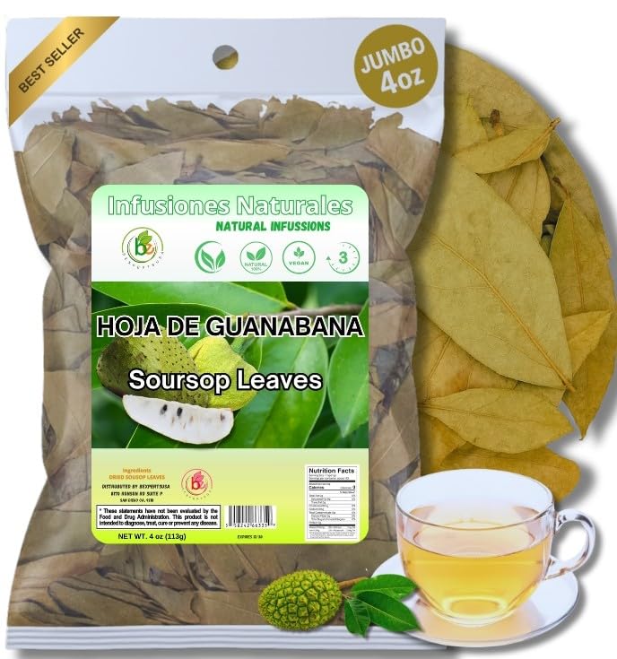 Guanábana Hojas (Soursop Leaves Tea) – Jumbo 4 oz – 100% Natural, Vegan, Non-GMO, Wildcrafted & Authentic – Caffeine-Free Herbal Tea – Makes 30+ Cups