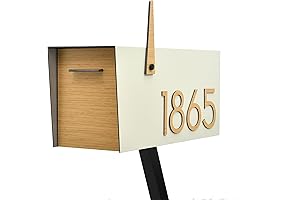 Modern Post Mount Mailbox: Ivory White with Bamboo Design