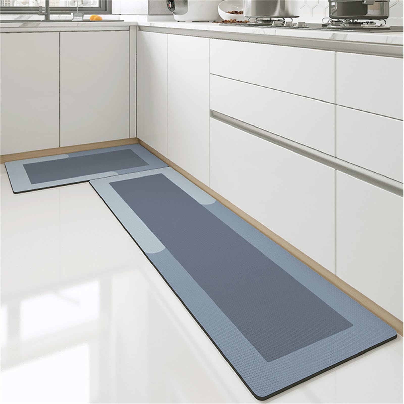 KüChenläUfer KüChenmatte 45x120cm, KüChenteppich Waschbar rutschfest, Teppich LäUfer Flur FußMatte Badematten, Wasser öL Aufnehmen Teppich KüChe Set für KüChe Wohnzimmer, Badezimmer Grey