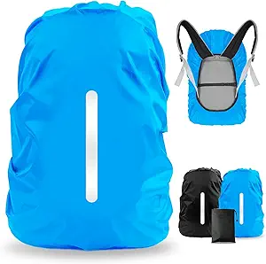 LAMA 2 Pack Waterproof Rain Cover for Backpack, Reflective Rucksack Rain Cover for Anti-dust/Anti-Theft/Bicycling/Hiking/Camping/Traveling/Outdoor Activities (1 Pcs Black + 1 Pcs Blue, M)