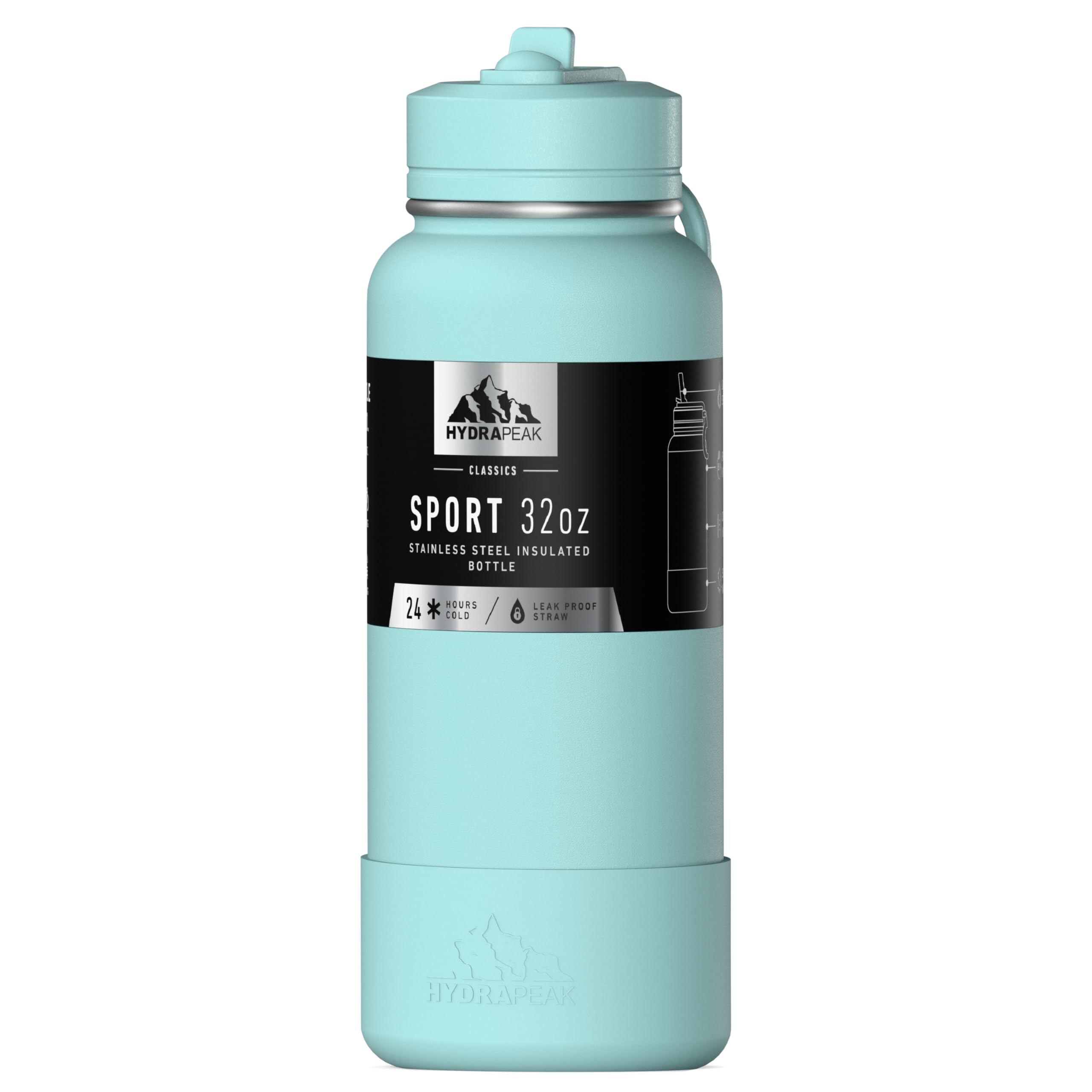 Hydrapeak32oz Sport Insulated Water Bottle with Straw or Chug Lid, Premium Stainless Steel Water Bottles, Leak & Spill Proof, Keeps Drinks Cold for 24 Hours, Hot for 12 Hours (32oz, Alpine)
