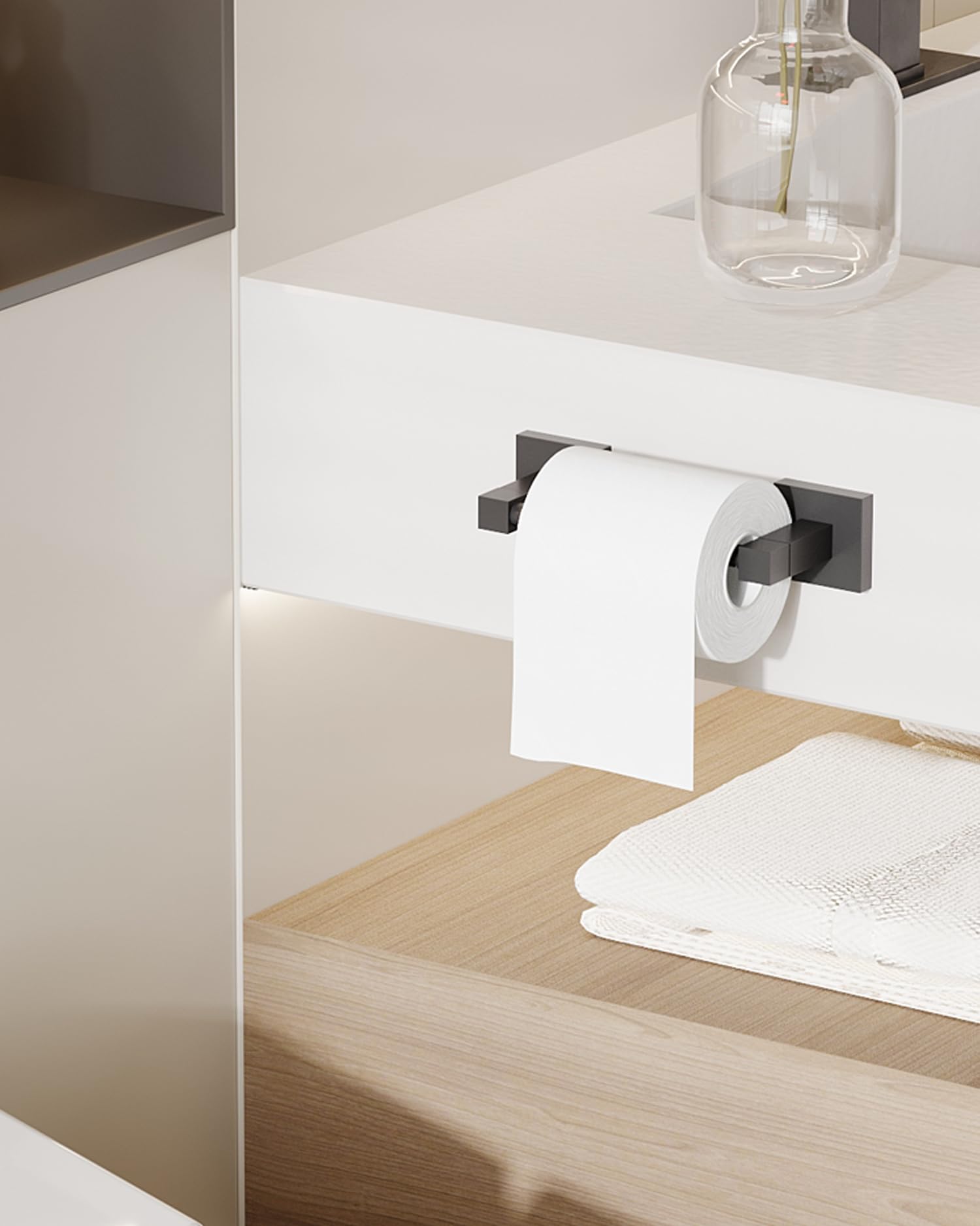 WZRUA Black Toilet Roll Holder Wall Mounted, Drilling Double Post Pivoting Toilet Paper Holder - Image 3