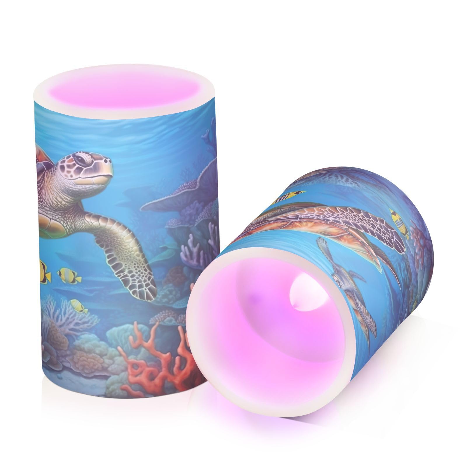Kigai Sea Turtle Flameless Candles with Remote Control and Timer,Battery Operated LED Pillar Candles Adjustable Brightness for Ourdoor Indoor Use,Home Decor,2 Pack
