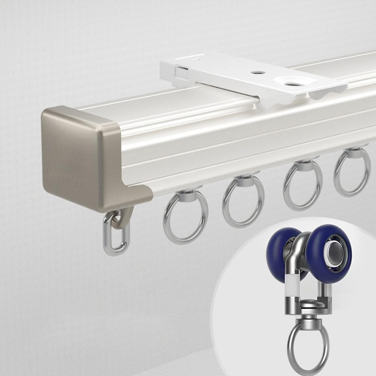 Rieles para cortinas de techo,barra cortina 3 metros,palo cortina,rieles para cortinas, riel cortina 1m-5m,Para salón, cuarto de baño, dormitorio,Aluminio,rueda de rodamiento (Color : White, Size