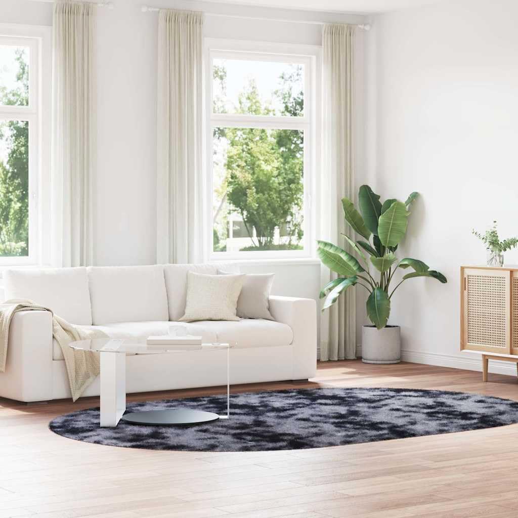 NAVARRA Tapis shaggy à poils longs gris foncé 300 x 200 cm – Tapis en peluche robuste ovale en polyester pour salon, chambre à coucher et bureau