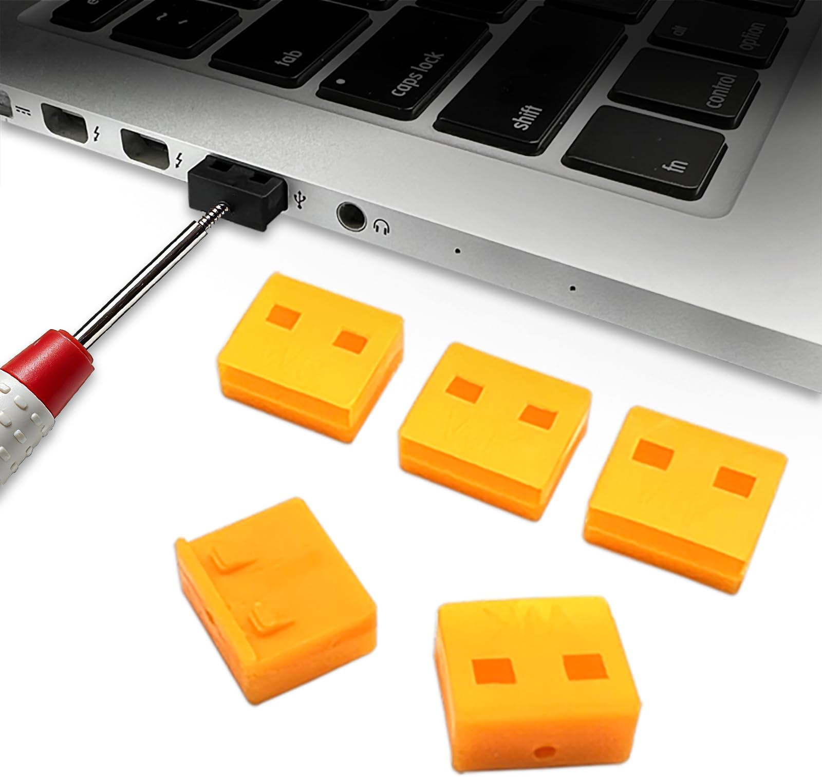 10Pcs USB Port Lock with 1 Keys, Locking USB Port/Dust Blocker, USB Dust Cover Cap Female Port Plugs Protector, Compatible with Computer,TV,Router,USB Devices(Yellow)