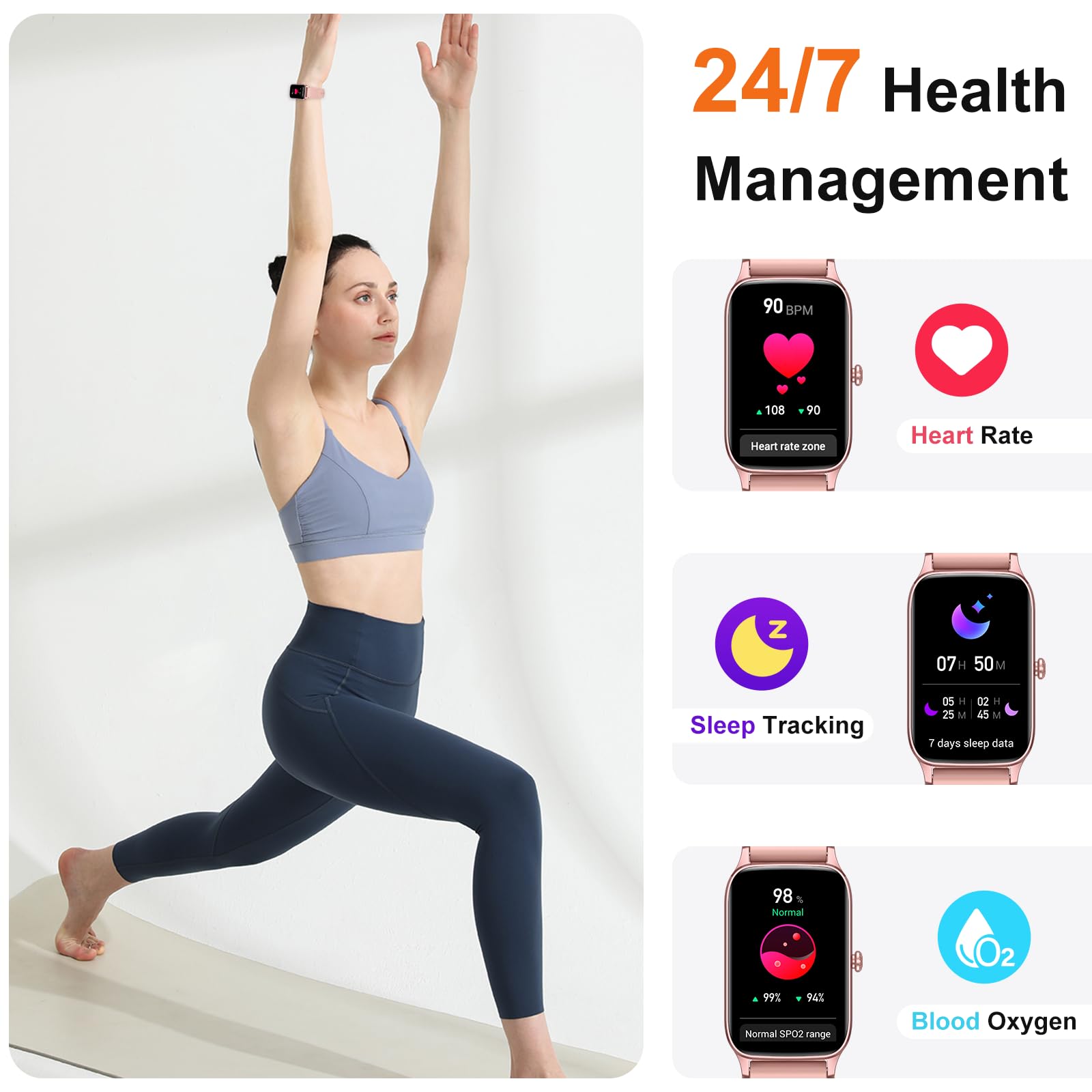 Smartwatch Uomo Donna, 1.57" Orologio Fitness con Effettua/Risposta Chiamate,110+ Sportive Modalità Fitness Tracker, Contapassi/Sonno/Cardiofrequenzimetro, Impermeabil IP68 Smart Watch per Android/iOS