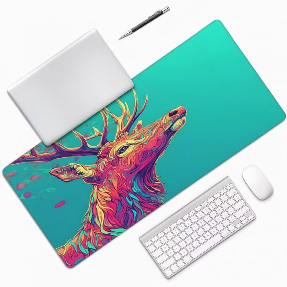 Alfombrilla Raton XXL 1000 x 500 x 3 mm, Mouse Pad Grande Gaming, Alfombrilla de Raton Verde Tapete Escritorio, Lavable Mousepad para Juegos Y Oficina, Impermeable y Antideslizante (Ciervo) -MP1593