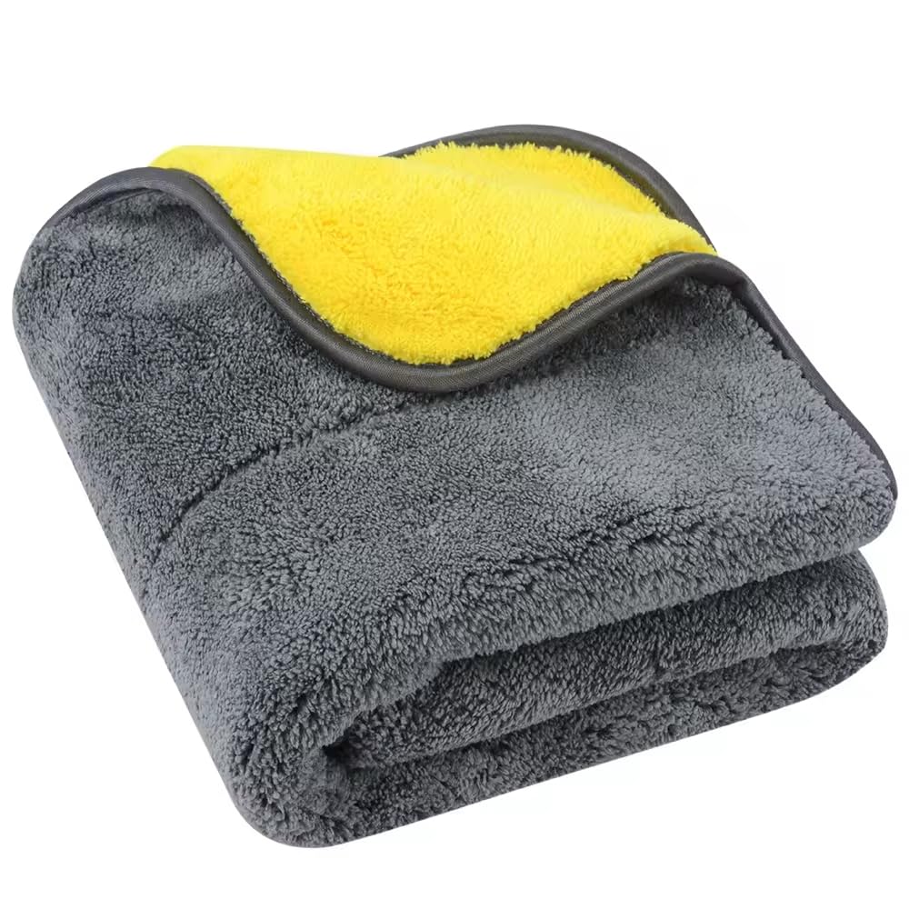 MAX MANUFACTURING Ultraplush Thick Auto Detailing Microfiber Towel 850GSM Polishing Waxing Cloth 6 Pack Yellow/Grey (16