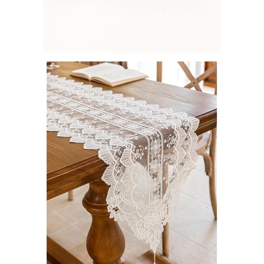 Table blanche en dentelle brodée rétro vintage de 35x120 cm