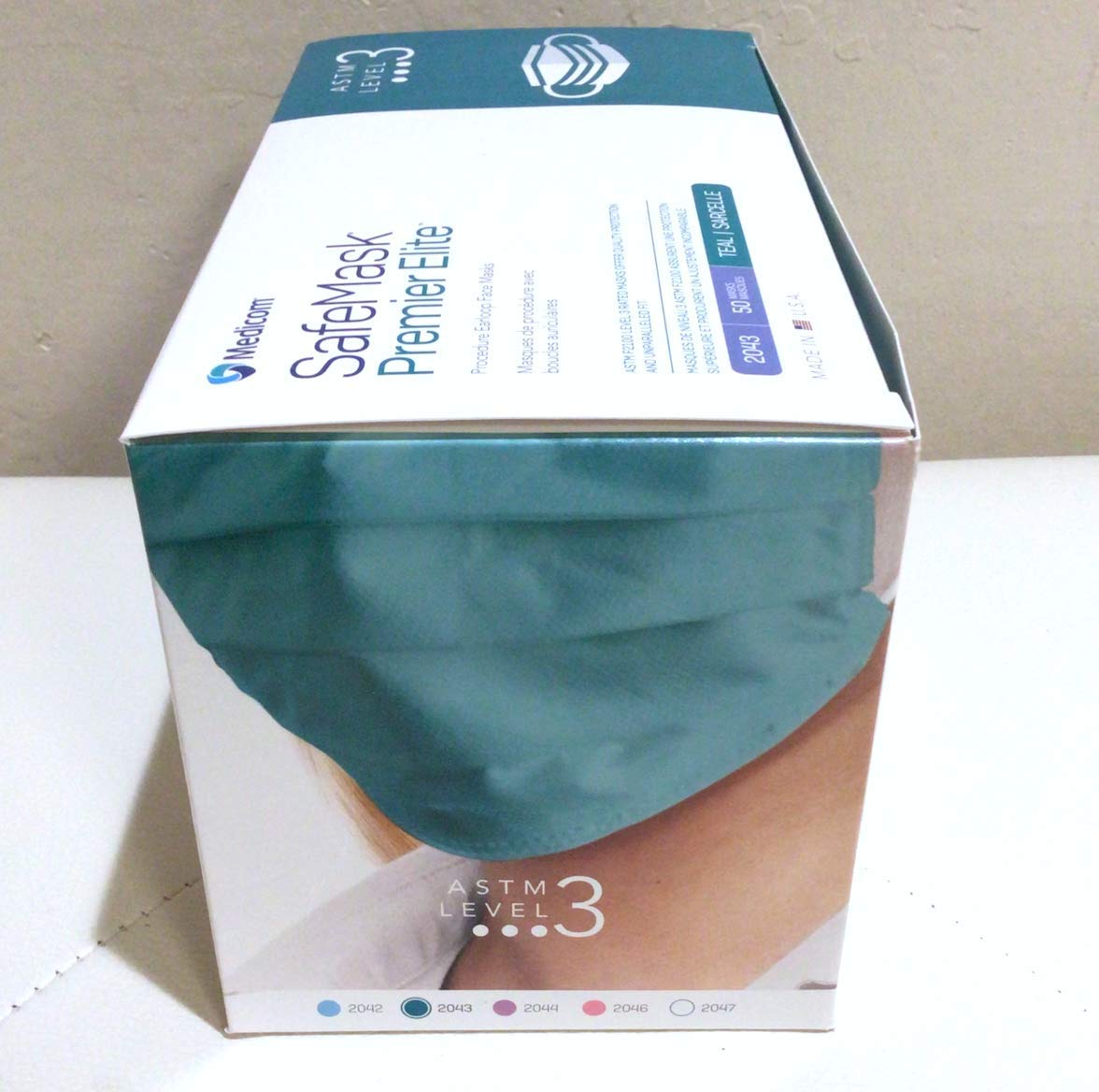 Medicom ASTM Nivel 3 SafeMask Premier Elite Mascarillas faciales 2043, verde azulado, 50/caja