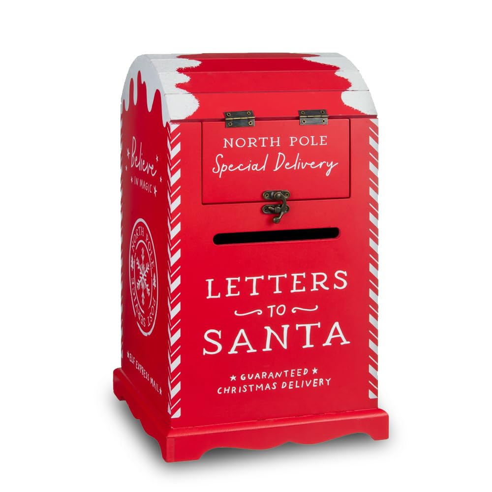BONAFIDE Christmas Post Box, Post Letter Box for Home, Wall Hanging Santa Letter Box For Outside, Large Traditional Post Box Mailbox, Christmas Mail Box Decoration, Wall Mailbox