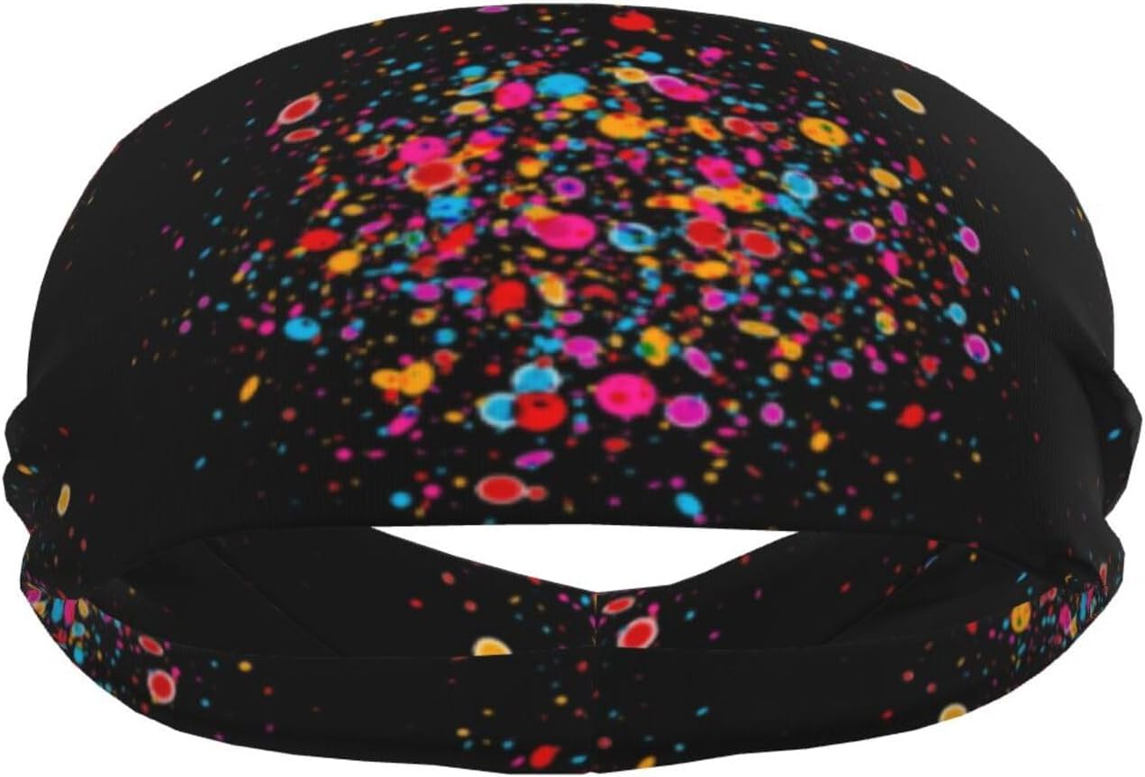 Funny Paint Drop Splatter Colorful Sweatbands Non Slip Headbands Stretch Hairbands Unisex Sport Headwear for Basketball Baseball Volleyball Yoga Running Cycling Workout Spa Fitness Golf