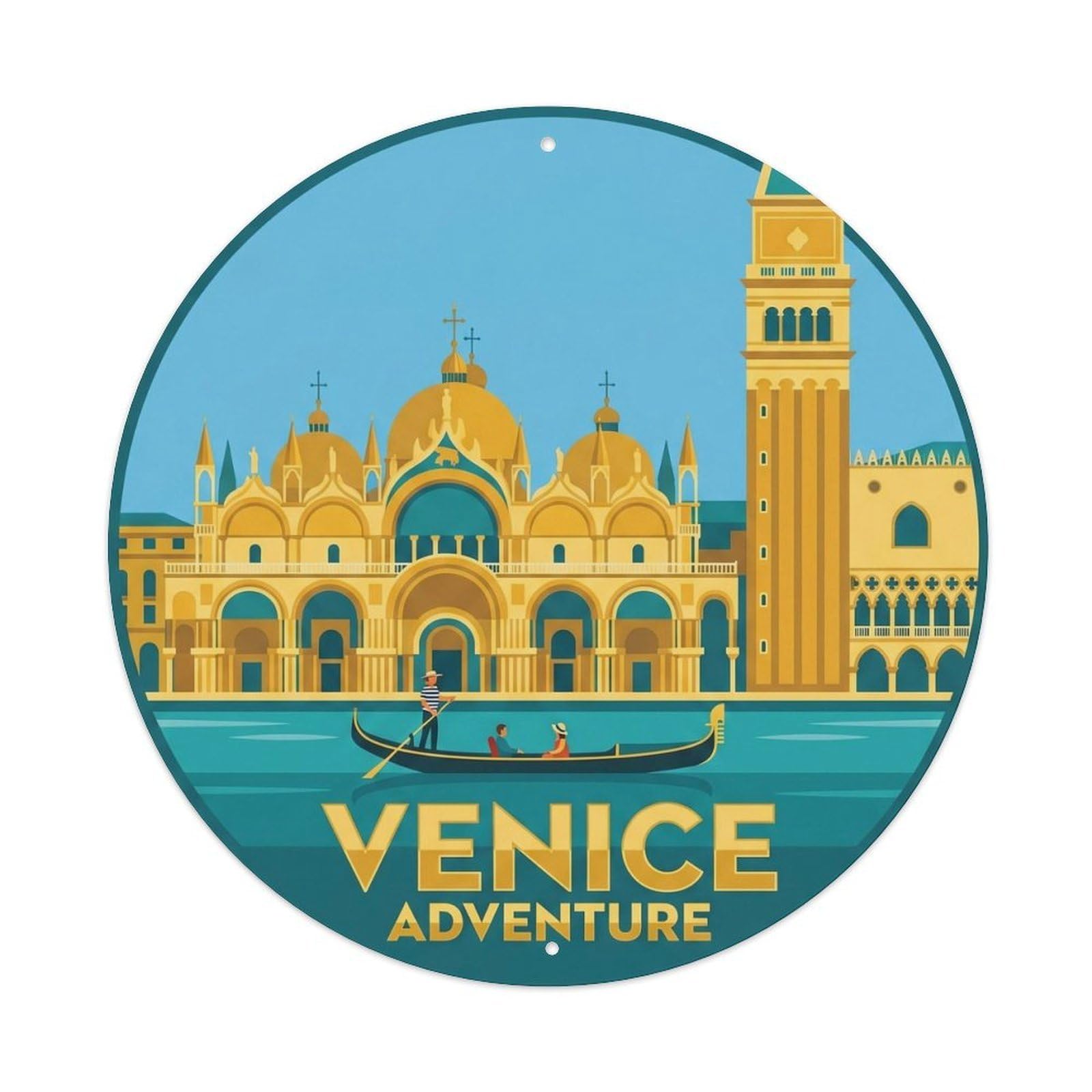 Classic Venice Piazza Architecture Italian Tourism Guide Metal Tin Sign Plaque Wall Decor for Cafe, Man Cave, Club Bar, Office, Home Garden Round Metal Poster 8x8Inch
