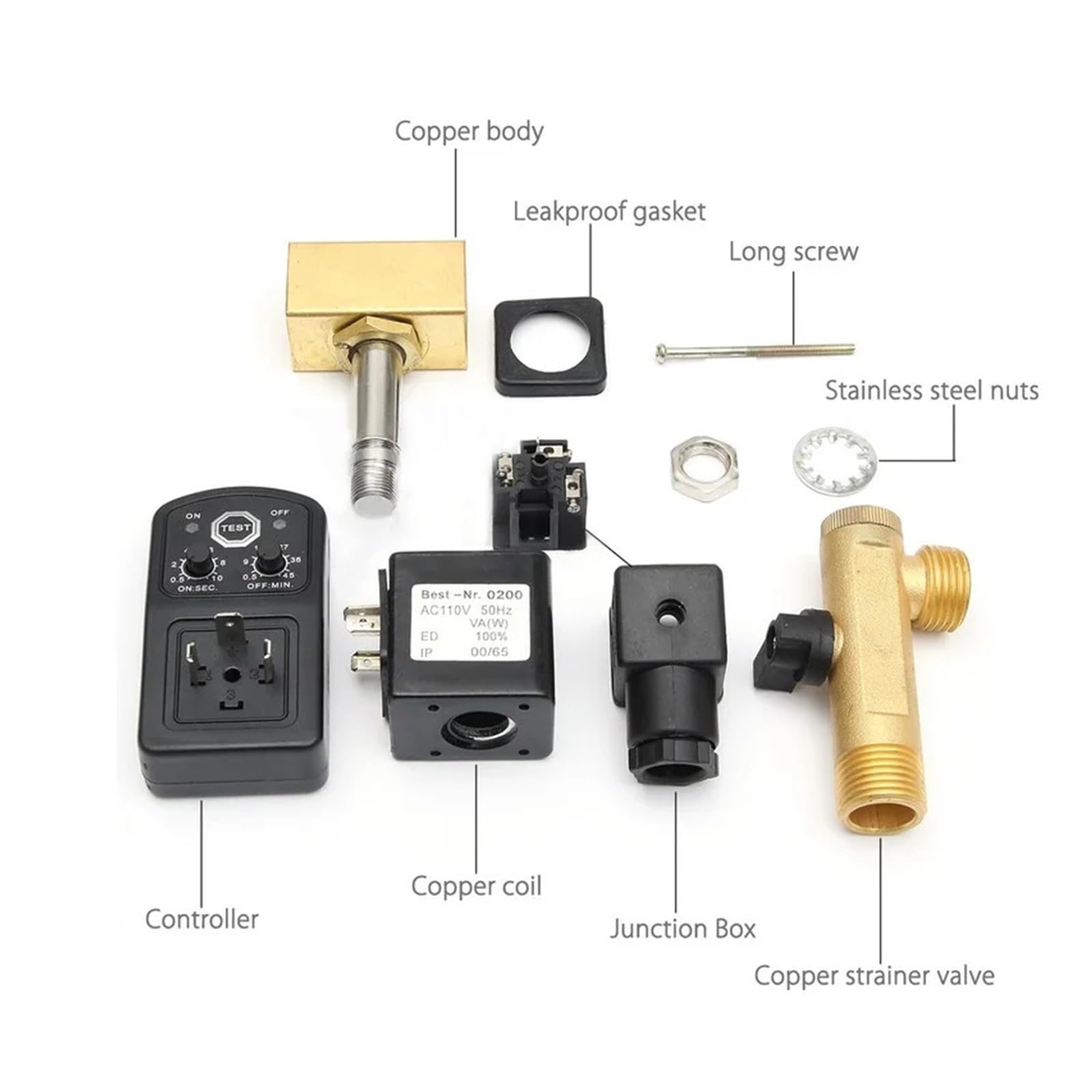 Solenoides, Válvula de drenaje de 1/2 ", compresor de aire electrónico temporizado, tanque de Gas, válvulas de drenaje automáticas de 2 vías for filtros, cilindros de aire, 1 ud.(GREEN_OPT-A)