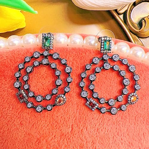 925 Sterling Silver Post Hoop Earrings for Women Multicolored Crystal Cubic Zirconia Chunky colorful Hoop Earrings Fashion Jewelry Gifts for Her3