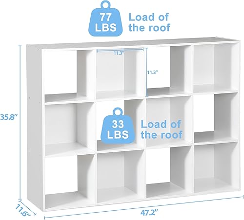 Miniatura 3 de SUPER DEAL Estantería abierta de 12 compartimentos, armario de almacenamiento de cubo de 47 pulgadas de ancho, estantería cubica de madera con 6