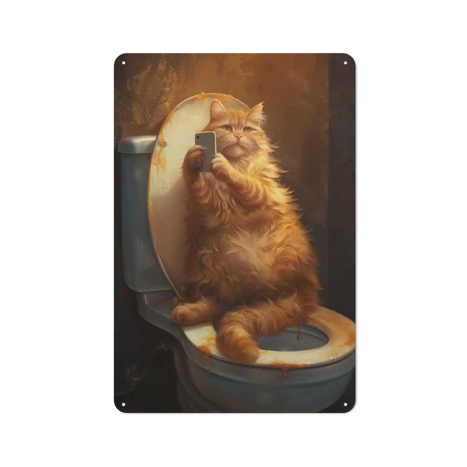 Junmoney Funny Cat Taking A Selfie At Bathroom Rustic Tin Sign 30X20cm For Garden Room Or Summerhouse, New-Space Wall Decor For Garden Room Decor Fans