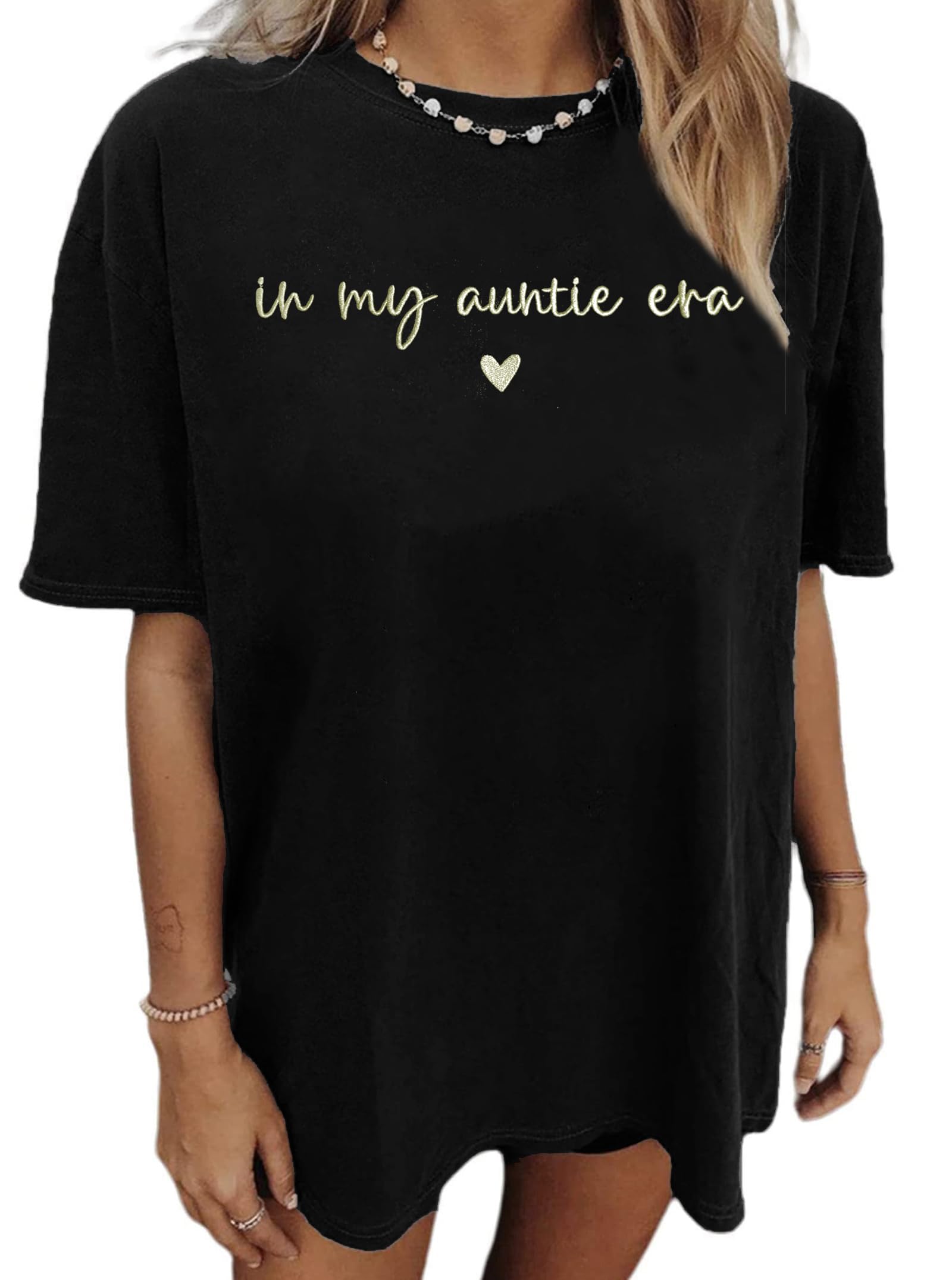 Ithalt Oversized Auntie Shirt for Women in My Auntie Era Tshirt Embroidered Aunt T-Shirt Funny Gift for Aunt