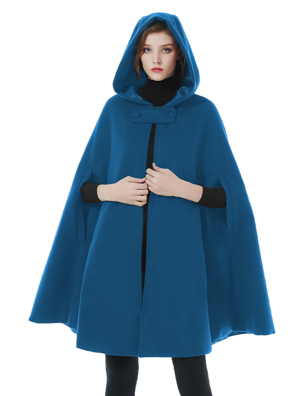 BEAUTELICATE Cape à Capuche Longue de Femme Mariage Mariée Manteau Poncho Courte Laine Chaude de Hiver Costume de Noël Halloween Médiévale Carnaval Deguisement