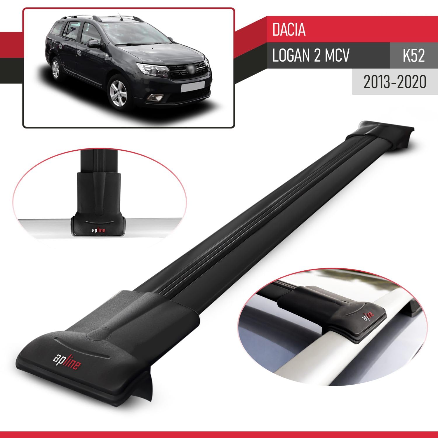 Compatibile con Dacia Logan 2 MCV (K52) 2013-2020 Modello FLY Barre Tetto Portapacchi Auto Barre Portatutto Nero Alluminio 2 Barre