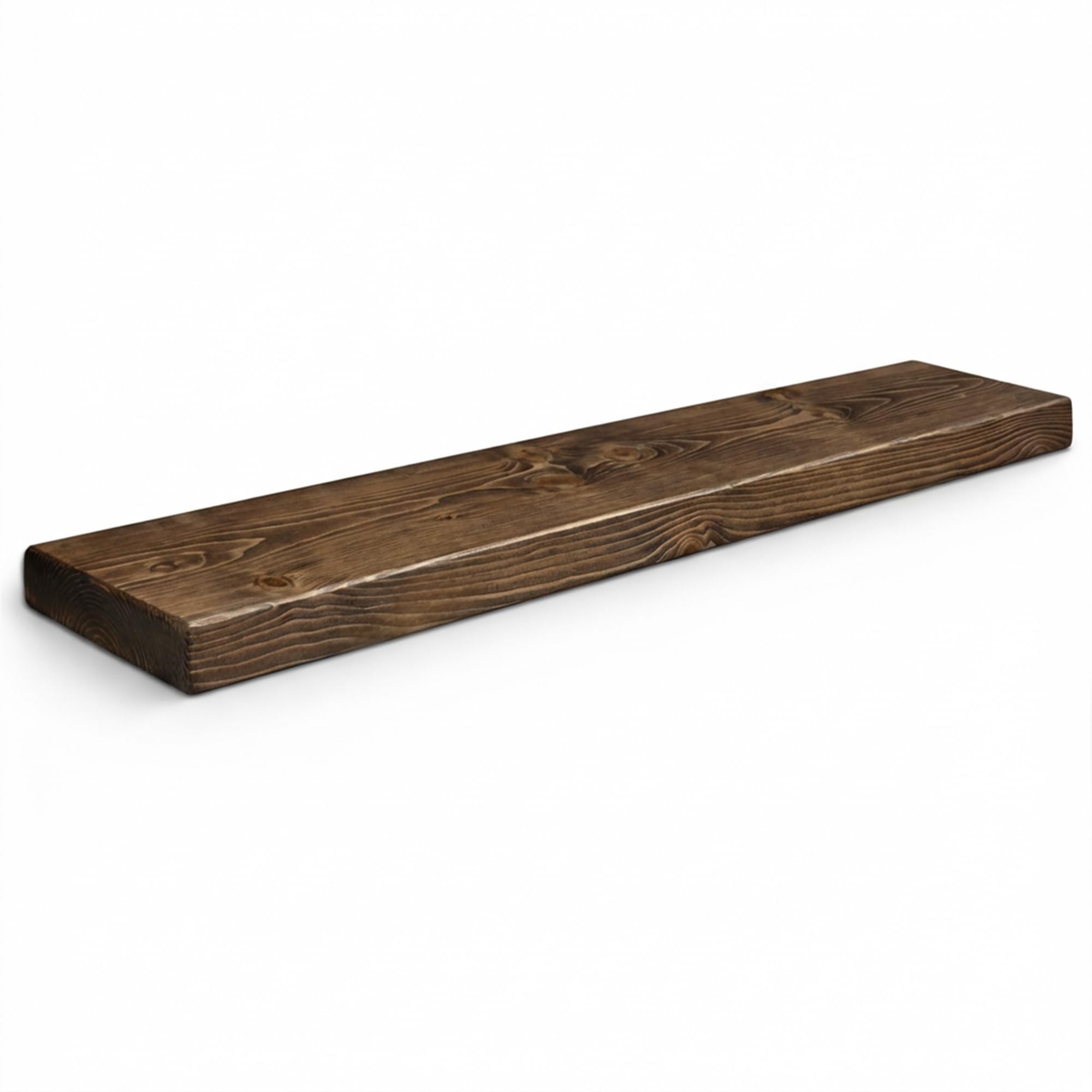 MKGT Rustic Floating Shelf – Solid Wood Chunky 4.5cm Thick 22cm Deep Wall Mounted with Hidden Brackets, UK Handmade Pine for Kitchen, Living Room, Bathroom & Fireplace Mantel (Walnut, 110cm)