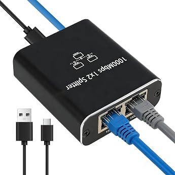 LAN Splitter 1 to 2 with Ethernet Cable Ethernet Splitter with 1000Mbps Gigabit LAN 2 Port RJ45 Ethernet Adapter for Computer TV Router Hub Set-Top Box High Speed Network Splitter