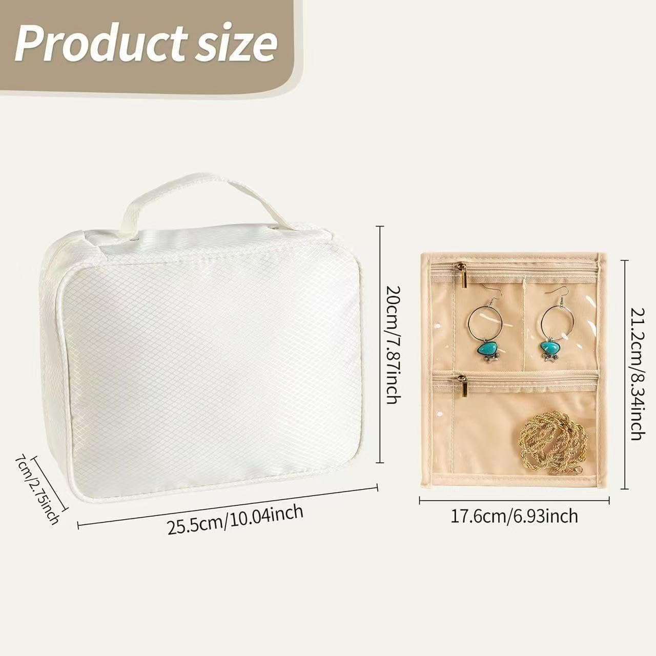 GSXRB Jewelry Organizer Travel Portable Earring Necklace Ring Jewelry Organizer Large Capacity Foldable Multi-Layer Classified Storage Bag Waterproof Antioxidant Organizer (beige)